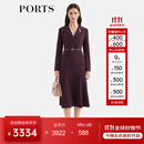 PORTS宝姿女装2025秋季新款印花叠片拼接领连衣裙ALQ9D030SWQ062 樱桃红漆色 M （6）