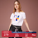 FILA 斐乐女装官方女士短袖T恤夏季休闲运动内搭t恤运动上衣 标准白-F11W118151F M （165/84A/M）