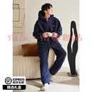 FENTENGG【抗静电】羊羔绒情侣连帽睡衣女冬季珊瑚绒加厚男家居服套装 74401墨蓝-男 2XL
