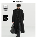 伯爵卓尔【垫肩设计长款过膝】全羊毛双面呢大衣100%男士2025秋冬通勤外套 月夜黑【无内胆】 (衣长=112~122cm) L (建议130-145斤)