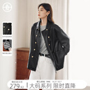 对白【AN大码系列】巴恩风皮衣外套秋季胖mm新款复古宽松pu皮夹克上衣 静谧黑 预售[付款后15天发货] M 建议体重110-125