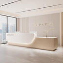 班帝利定制现代口腔诊所物业公司酒店大厅前台桌接待台美容院吧台收银台 白色+原木 420x60x100cm