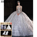 圣娜妮斯婚纱新娘主纱重工高定拖尾新款抹胸2025绝美结婚大质感款 白色拖尾婚纱+八件套 S