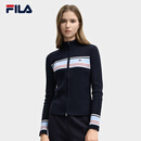 FILA 斐乐官方女士编织外套2025冬新款时尚休闲修身拼色拉链开衫 传奇蓝-NV L 170/88A/L