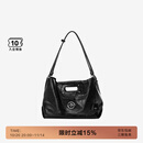 个乐SOFT CARRY托特包百搭大容量牛皮手提单肩包通勤电脑包礼物 经典黑L （亮银）（14寸电脑）