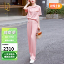 OLJ高档品牌套装女2025年夏季新款减龄冰丝休闲时尚上衣阔腿裤两件套 粉色 L 适合110-125斤