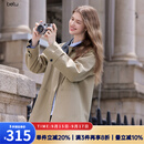 百图betu女装2025秋季新款风衣巴恩风莱赛尔拼色设计外套女2508T94 卡其色 M