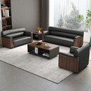 森菲亚办公沙发简约现代商务办公室三人位沙发组合 311+长短茶几真皮
