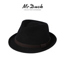 Mr DUCK手工制英伦羊毛爵士礼帽男士 小牛皮织带藏族毡帽 秋冬帽子