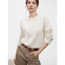 ELLE【明星同款】法式山羊绒针织衫女25冬新款新年打底衫圆领毛衣 白色 M