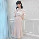 ROJITAcouture印花面料拼接长款连衣裙(C423937现货) 粉色