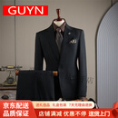GUYN高端品牌条纹西装套装男士商务休闲宴会结婚礼服西服外套 黑色西服+西裤 M 4890-110斤