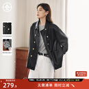 对白【AN大码系列】巴恩风皮衣外套秋季胖mm新款复古宽松pu皮夹克上衣 静谧黑 M 建议体重110-125