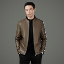 梦特娇（MONTAGUT）新款皮衣男翻领2025春秋中老年爸爸绵羊皮男士皮夹克潮外套上衣 卡其-立领-8035 加绒 L 175