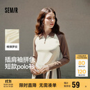 森马（Semir）POLO衫女短款拼色插肩袖修身上衣小个子秋显瘦套头衫101524115003