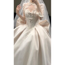 乌拓婚纱轻纱法式缎面抹胸2025新款新娘质感风小个子重工主纱 白色齐地+马甲（加三件套） XL