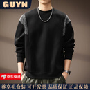 GUYN高端品牌男装撞色拼接圆领卫衣男2025秋季新款潮流宽松长袖体恤男 黑色 黑色 L 适合120-140斤