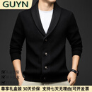 GUYN轻奢男装品牌2025新款毛衫男士青果领开衫外套男休闲针织衫男 黑色 黑色 L 110