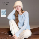 三彩【100绵羊毛】2025冬季新款针织衫绞花肌理毛衫保暖套头衫M 冰川蓝 M 160/84A