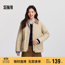 森马（Semir）棉服女冬季中长款轻薄宽松拼接灯芯绒翻领插肩袖棉衣101724112007