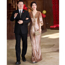 勤驰香槟色亮片妈妈婚礼晚礼服高贵年轻喜婆婆婚宴装高端洋气结婚喜服 MSX2514 香槟色 L