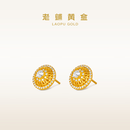 老铺黄金古法手工足金耳饰 · 玫瑰花窗（1号）钻饰耳钉  中号一对重约5.0g（含胶垫）