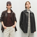 MSBEAST野兽小姐 进口小鹿纹绒面/油蜡羊皮翻领廓形真皮衣外套丨南城故事 经典黑-英国油蜡光泽感绵羊皮 S