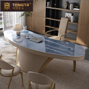 统塔（TONGTA）设计师轻奢高级感书桌现代简约客厅家用书房实木弧形大岩板办公桌 1.8米轻奢书桌