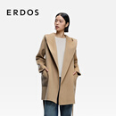 ERDOS【流金大衣】25秋冬连帽羊绒大衣围裹保暖双面毛呢外套女毛呢大衣 沙米 S 160/80A