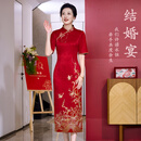 弗米妮结婚女方妈妈婚宴晚礼服旗袍新中式2026新款春季喜服喜婆婆婚宴装 酒红色 4XL