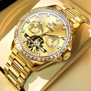 欧品客劳力瑞士手表男士陀飞轮机械表时尚金表防水多功能世界十大名表 全金金面最新典藏-原装进口 42.5mm 直径