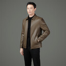 梦特娇（MONTAGUT）新款皮衣男翻领2025春秋中老年爸爸绵羊皮男士皮夹克潮外套上衣 卡其-翻领-8033 5XL 200