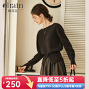 Olrain欧芮儿法式一字领毛衣女冬季新款开叉下摆收腰套头衫 茶褐色 M