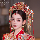 映棠新娘秀禾2024头饰中式结婚凤冠婚礼红色发饰古风皇后饰品 GX红凤眉心穗半冠后区套装