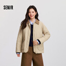 森马（Semir）棉服女冬季中长款轻薄宽松拼接灯芯绒翻领插肩袖棉衣101724112007