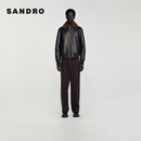 SANDRO2025秋冬男装法式羊毛革松紧收腰毛领皮衣短款外套 70/巧克力色 L