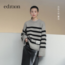 edition【董洁同款】云朵羊毛2024冬季新款牦牛绒羊毛复古条纹毛衣慵懒风 杏黑条 M