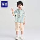 罗蒙男童汉服夏款新中式国风唐装儿童中秋节毕业演出服 蓝色 120