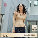 EP雅莹高端系列 黄金羊毛V领修身Polo领针织衫 2025早秋新款9523A 驼色 S