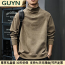 GUYN轻奢男装品牌春季字母高领卫衣男2025新款美式复古长袖T恤男 卡其色 卡其色 XL 145-160斤