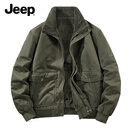 JEEP吉普潮牌设计师茄克 休闲工装商务加绒加厚夹克外套 男士高端潮流 加绒军绿 2XL