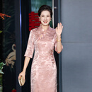 弗米妮十月份国庆节妈妈婚宴晚礼服喜婆婆婚宴装2025新款新中式旗袍高端 樱花粉 XL