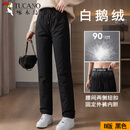 啄木鸟零下40度羽绒裤女外穿可拆卸中老年人高腰加厚宽松直筒白鹅绒裤冬 轻薄大气黑薄 2XL