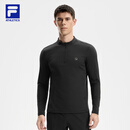 FILA 斐乐官方男子针织长袖上衣2025冬季新款健身运动加绒基础长T 深黑-BK L 175/96A/L
