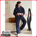 FENTENGG【抗静电】羊羔绒情侣连帽睡衣女冬季珊瑚绒加厚男家居服套装 74401墨蓝-男 2XL