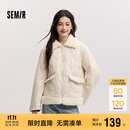 森马（Semir）棉服女拼接毛绒翻领温柔百搭2024冬季宽松棉衣复古风109724112003