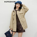 红袖巴恩风卡其色风衣2025秋季新款女装撞色PU翻领抽绳英伦风高级外套 卡其038 L