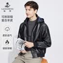 浪登[可脱卸帽]男士仿真皮皮衣秋冬新款商务休闲百搭连帽外套 黑色 XL (180/96A)