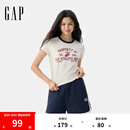 Gap女装2025夏季新款撞色圆领趣味印花logo常规短袖T恤上衣766159 象牙白 M (165/84A) 亚洲尺码