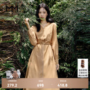 麦檬MM商场同款春季设计感百搭时尚收腰连衣裙5E1291301 香橙黄 S